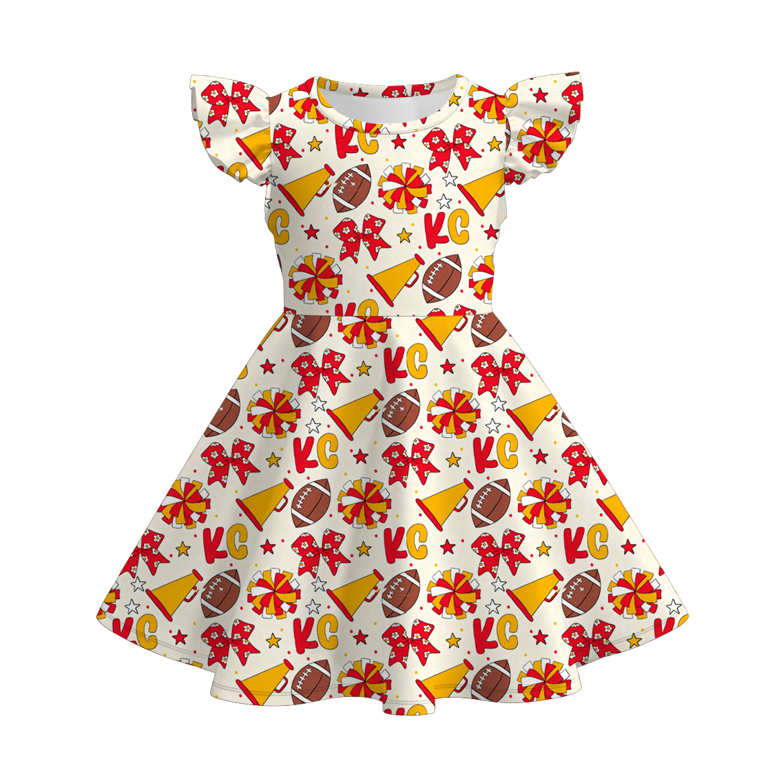 （Pre Order）Girls Football Princess Print Flying Sleeves Dress