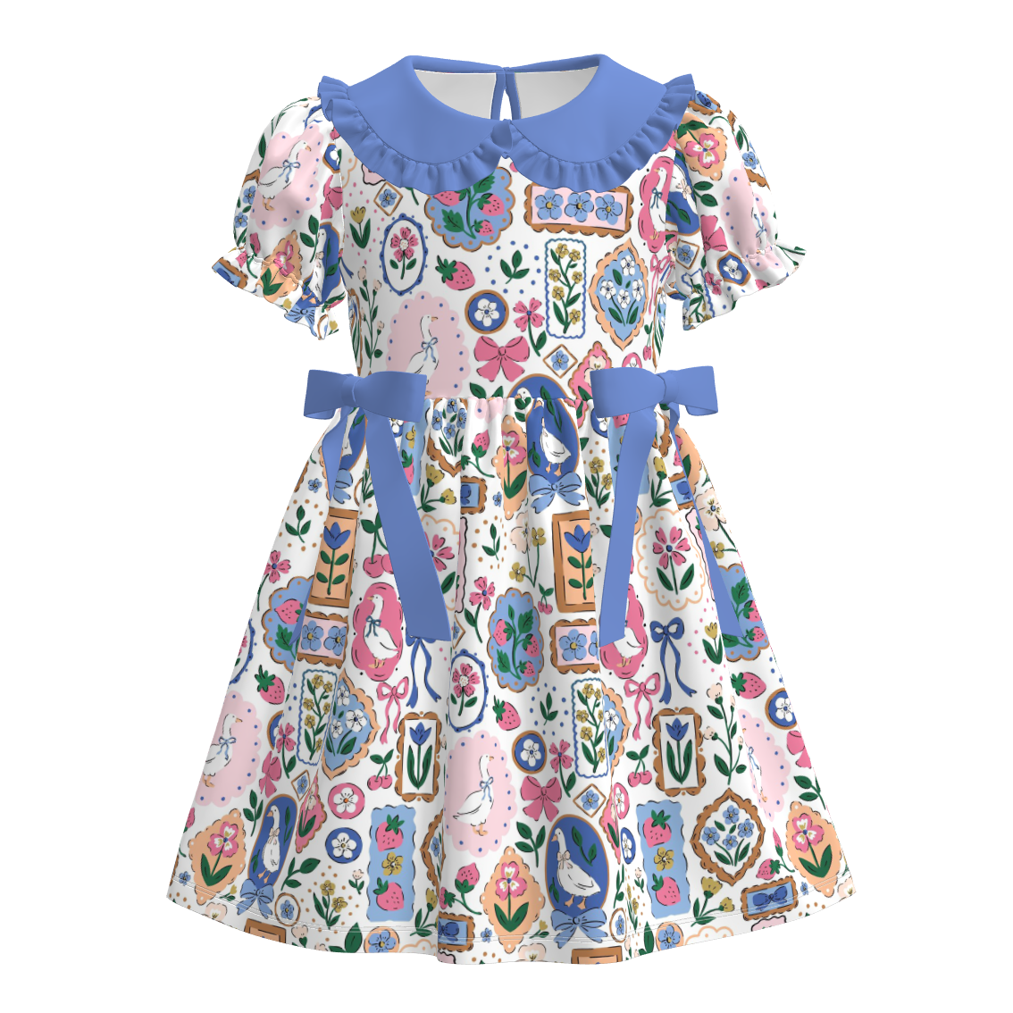 （Pre Order）Girls Spring&Summer Goose Print Doll Collar Dress