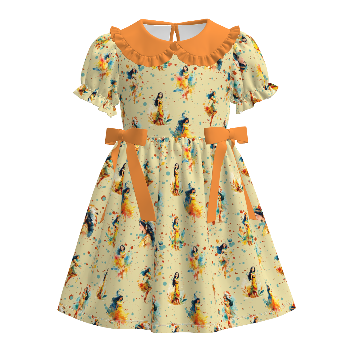 （Pre Order）Girls Spring&Summer Princess Print Doll Collar Dress