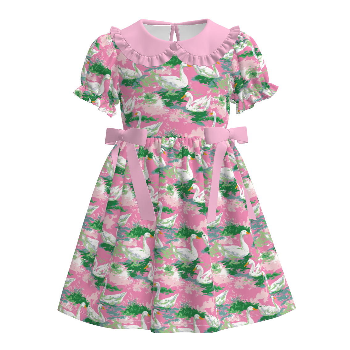 （Pre Order）Girls Spring&Summer Goose Print Doll Collar Dress