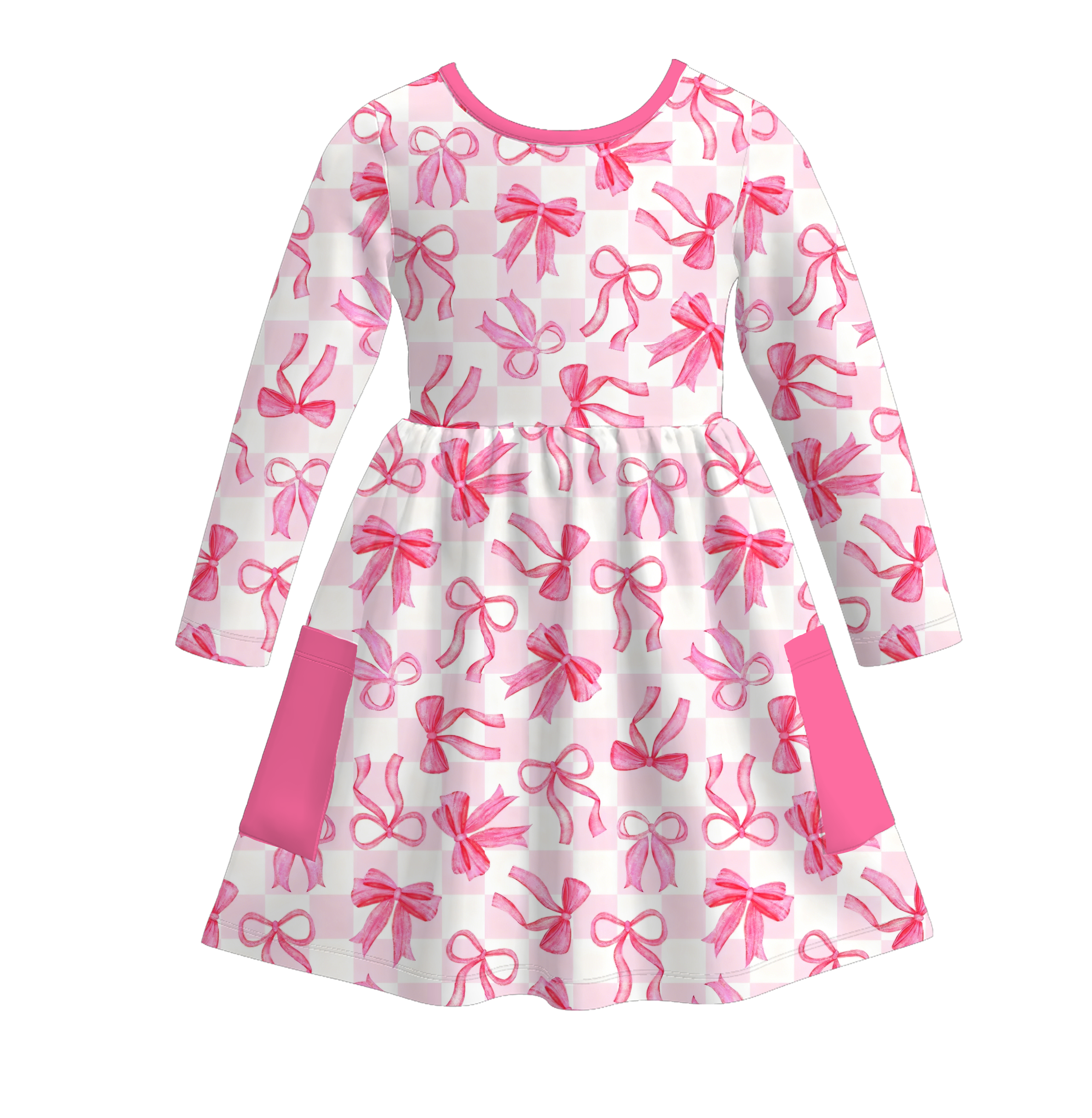 （Pre Order）Girls Valentine's Day Bow Print Dress with Pockets