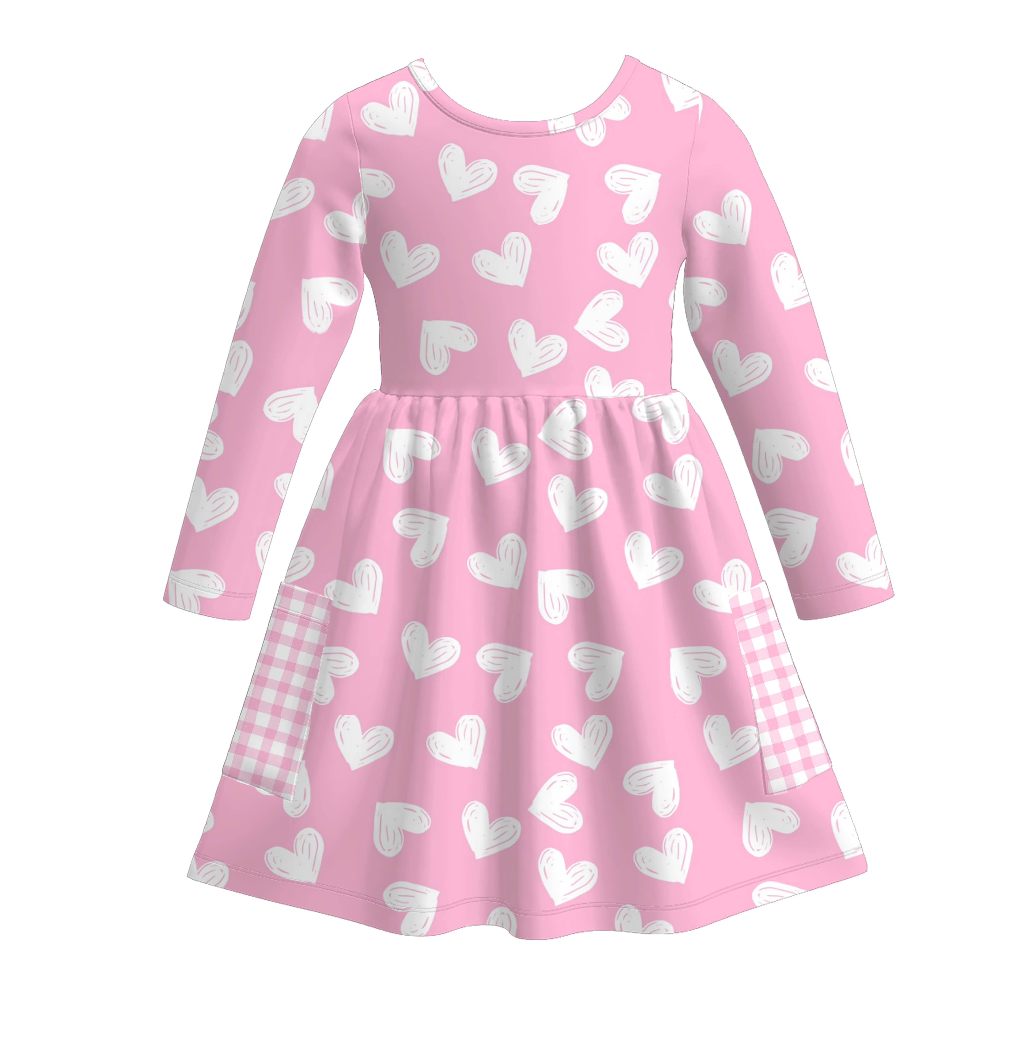 （Pre Order）Girls Valentine's Day Bow Print Dress with Pockets