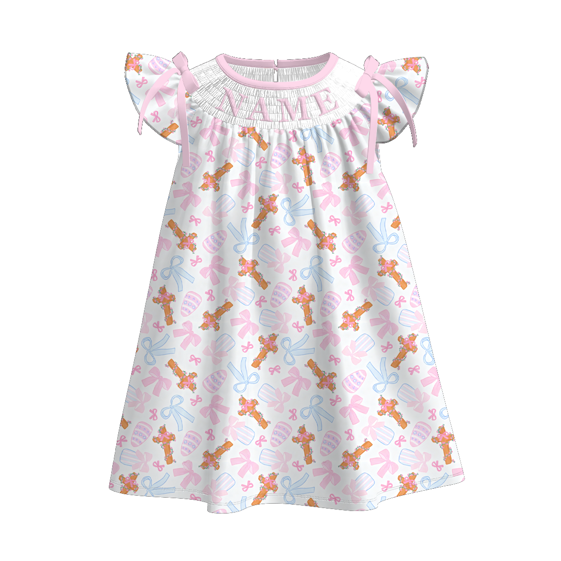 （Pre Order）Sisters Easter Cross Embroidery Smocked Dress&Romper