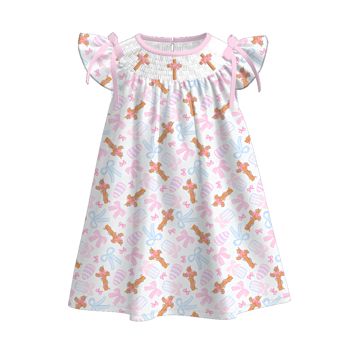 （Pre Order）Sisters Easter Cross Embroidery Smocked Dress&Romper