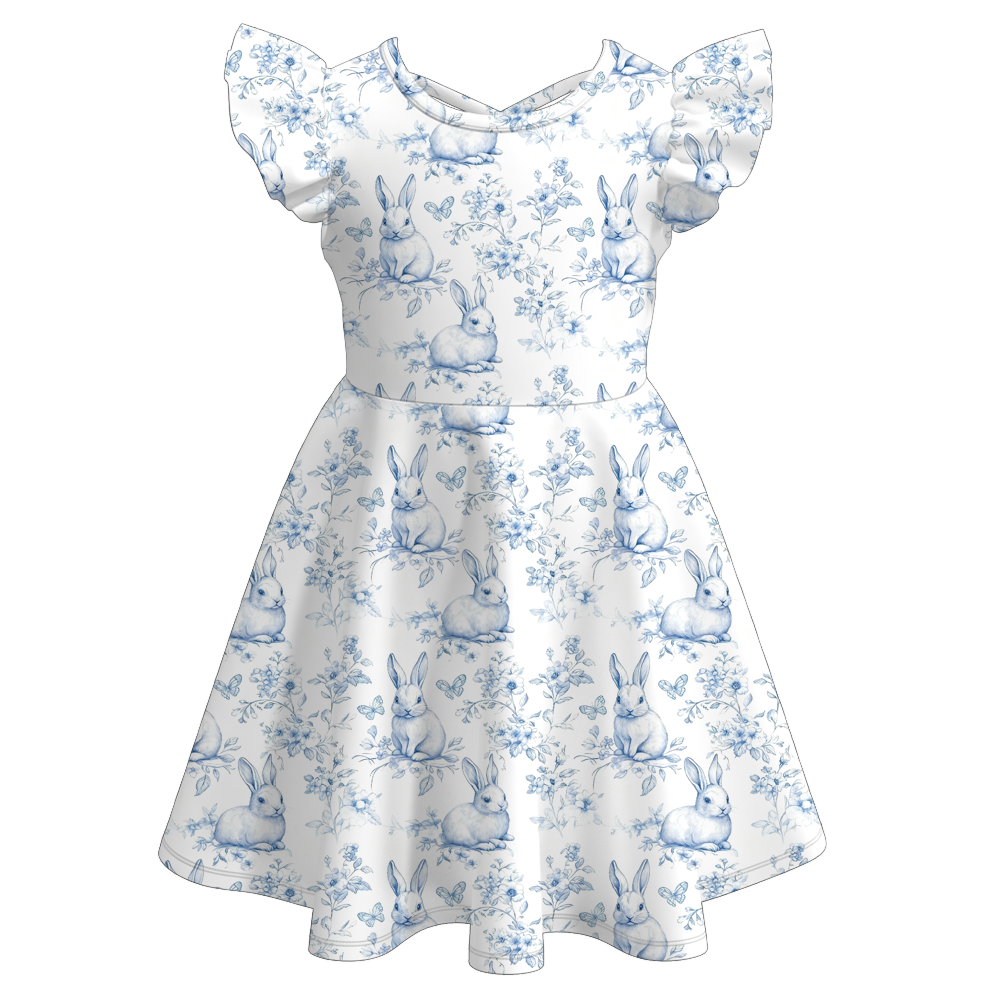 （Pre Order）Girls Easter Bunny&Bow Print Dress