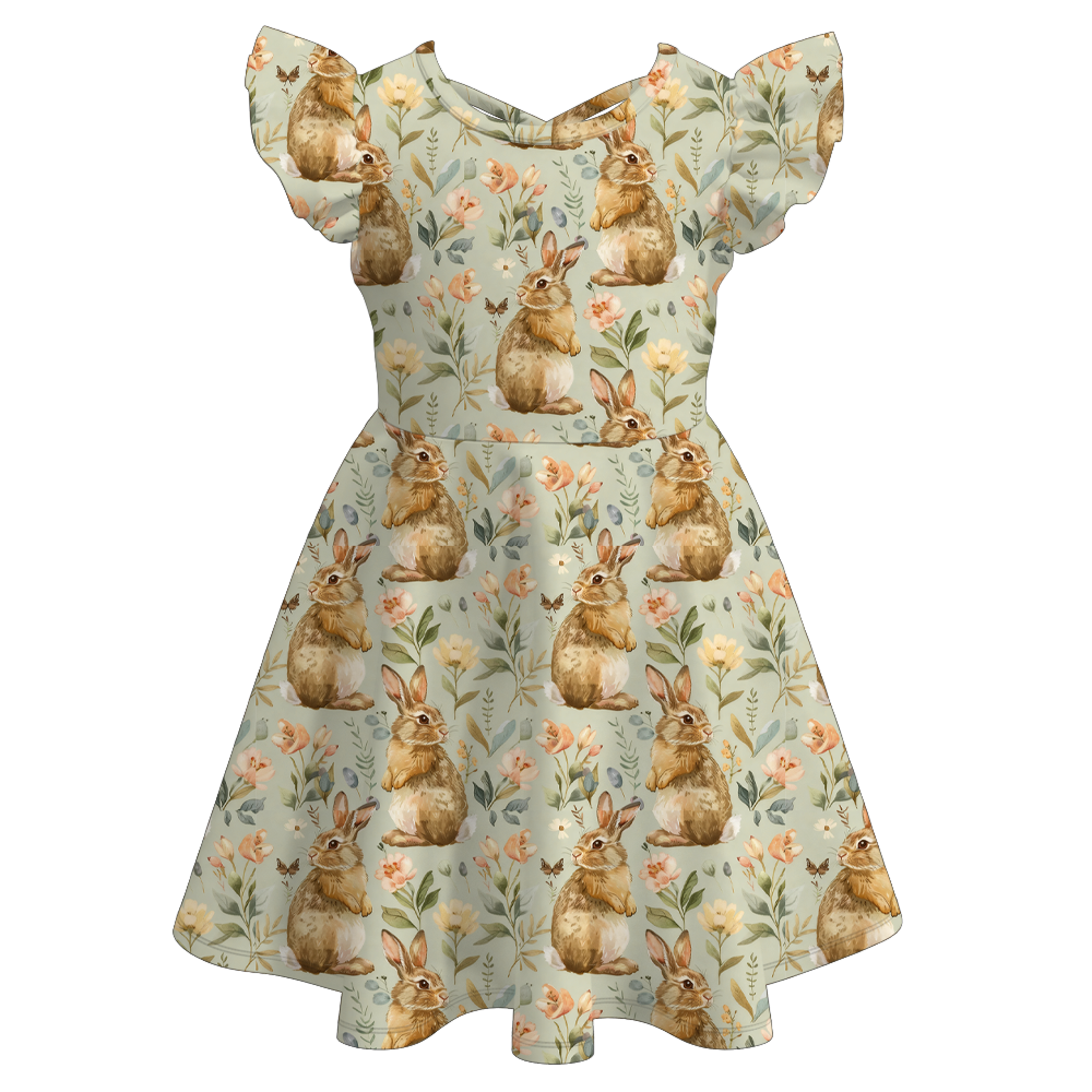 （Pre Order）Girls Easter Bunny Print Dress