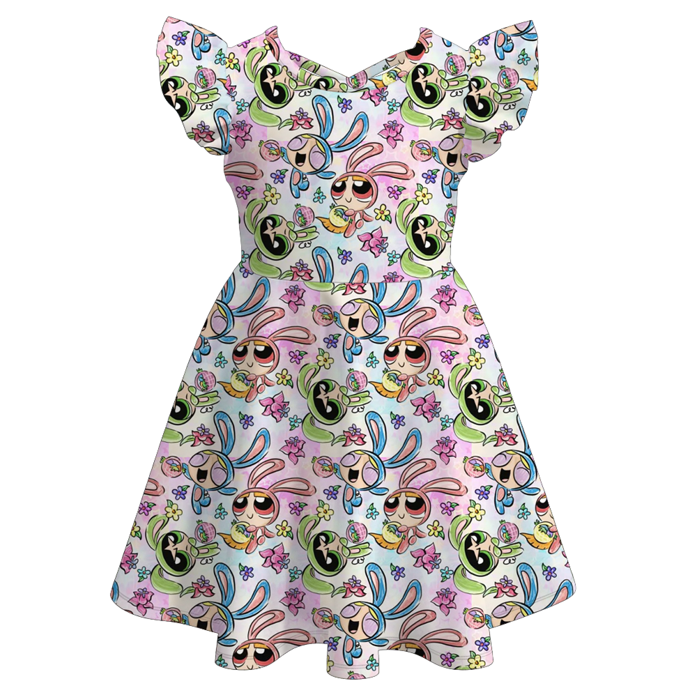 （Pre Order）Girls Easter Cartoon&Princess Print Dress