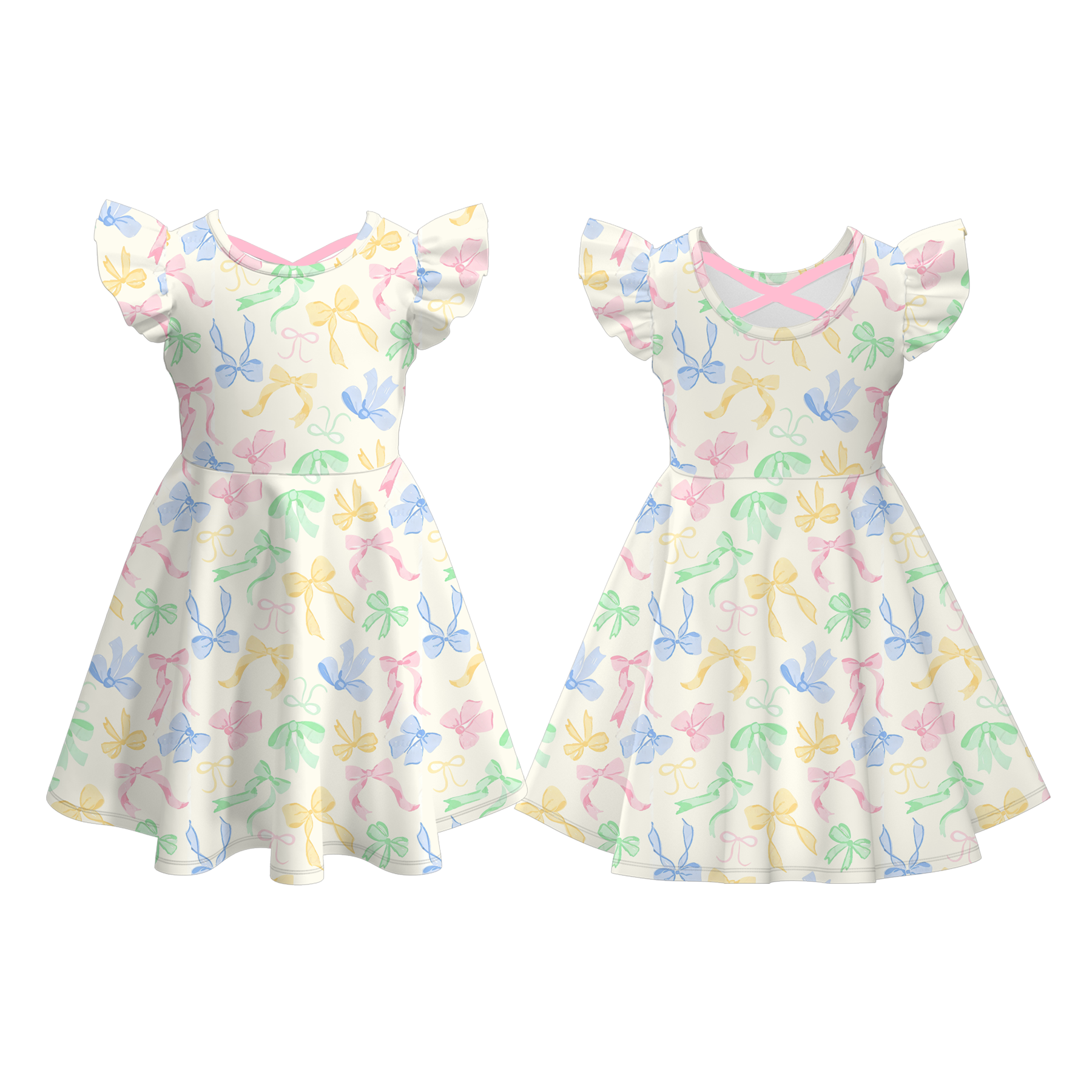 （Pre Order）Girls Easter Bow&Bunny Print Dress&Jumpsuit