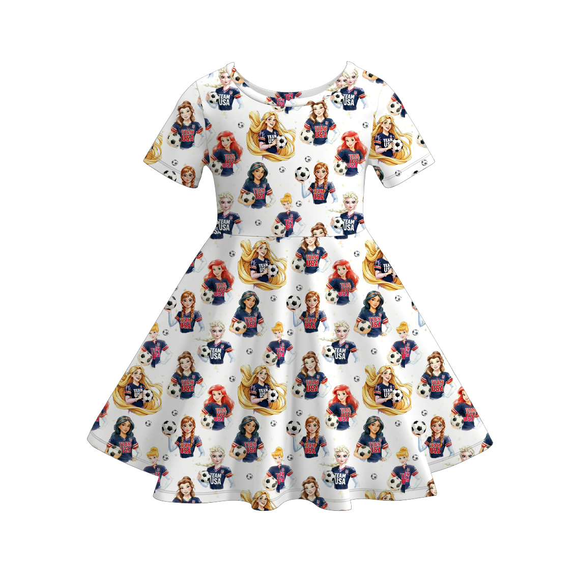 （Pre Order）Girls Spring&Summer Football Princess Print Dress