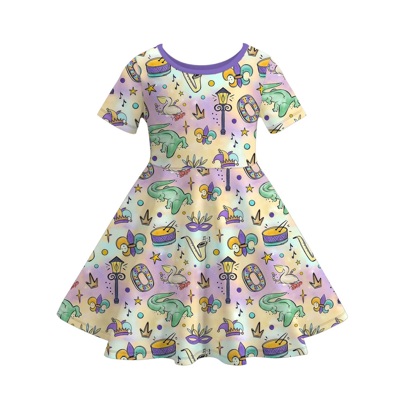 （Pre Order）Girls Mardi Gras Print Dress
