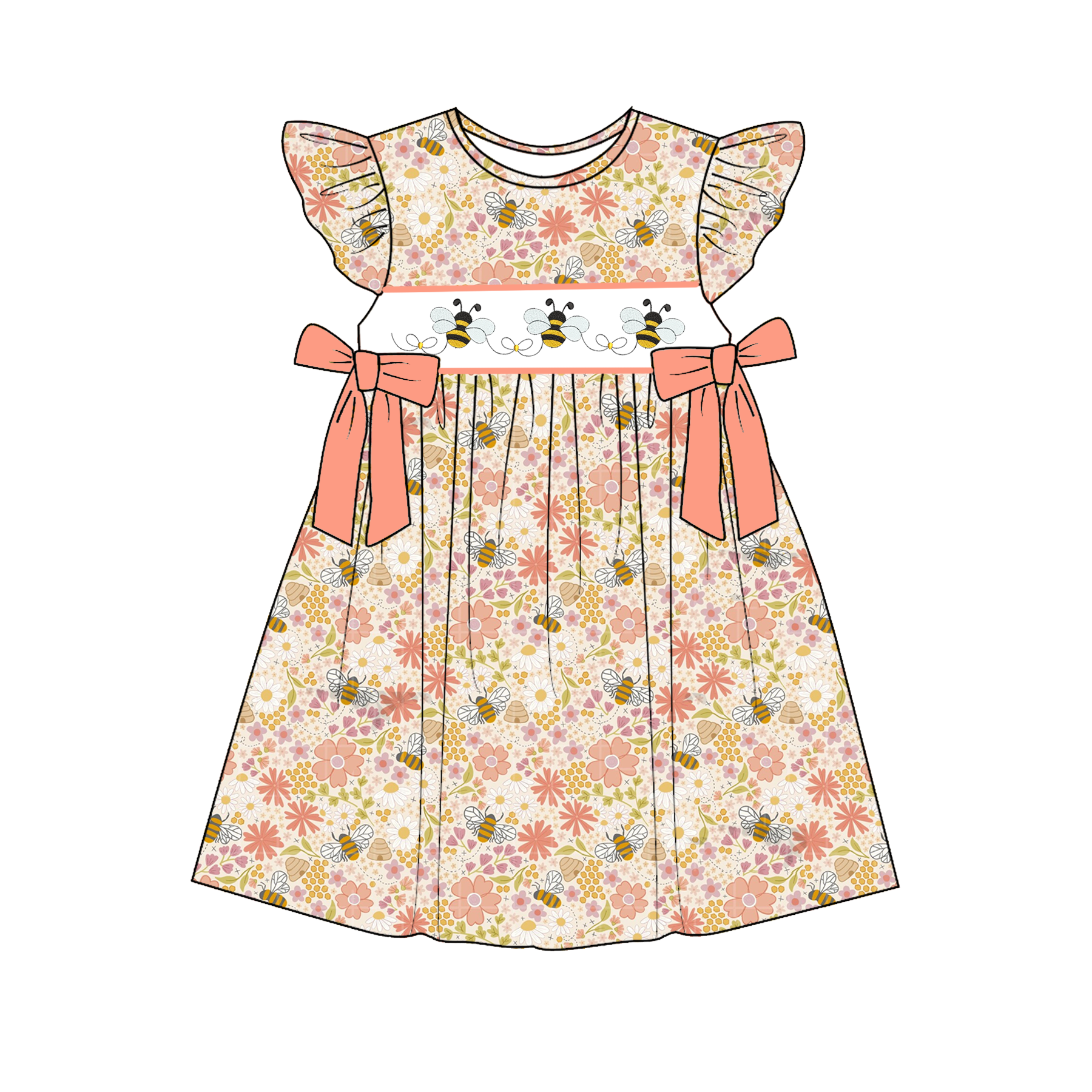 （Pre Order）Sisters Spring&Summer Bee Embroidery Smocked Dress&Romper
