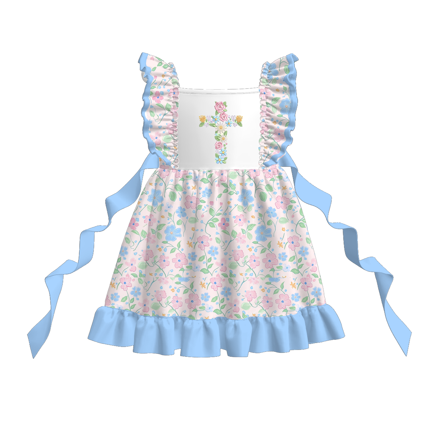 （Pre Order）Siblings Easter Cross Embroidery Dress,Set&Romper