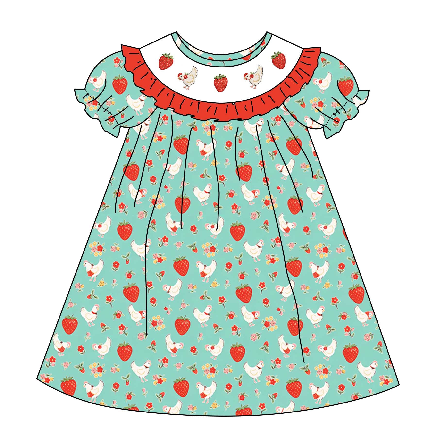 （Pre Order）Sisters Spring&Summer Strawberry Embroidery Smocked Dress&Romper