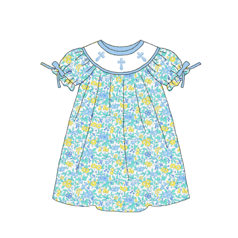 （Pre Order）Siblings Easter Cross Embroidery Smocked Dress,Set&Romper