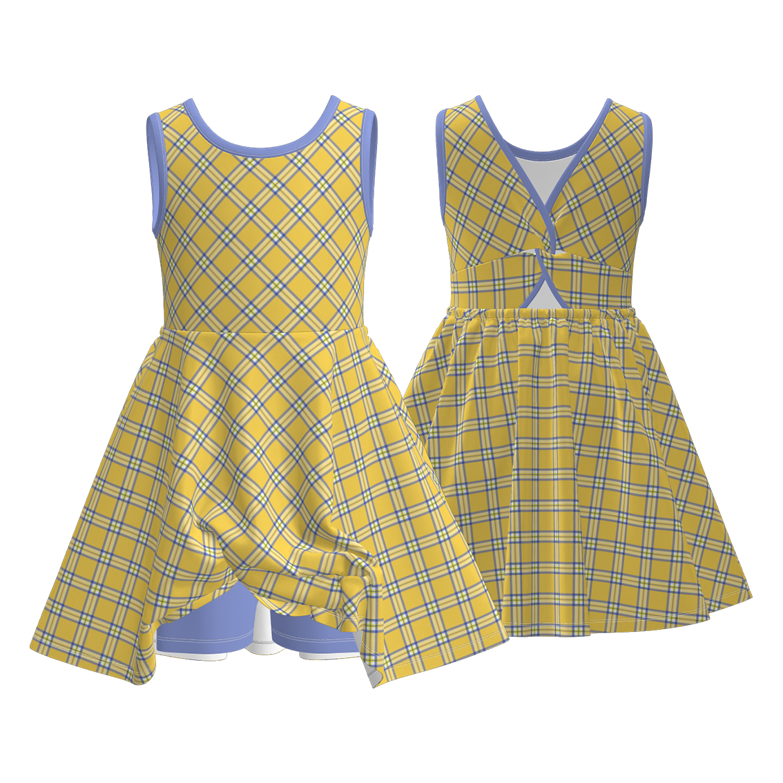 （Pre Order）Girls Spring&Summer Plaid Print Skort Dress
