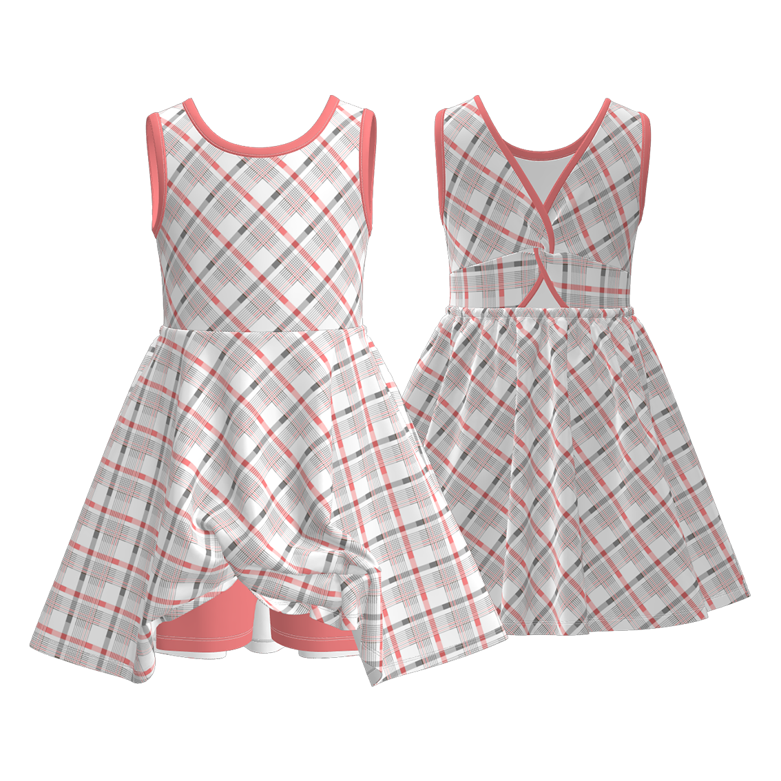 （Pre Order）Girls Spring&Summer Plaid Print Skort Dress