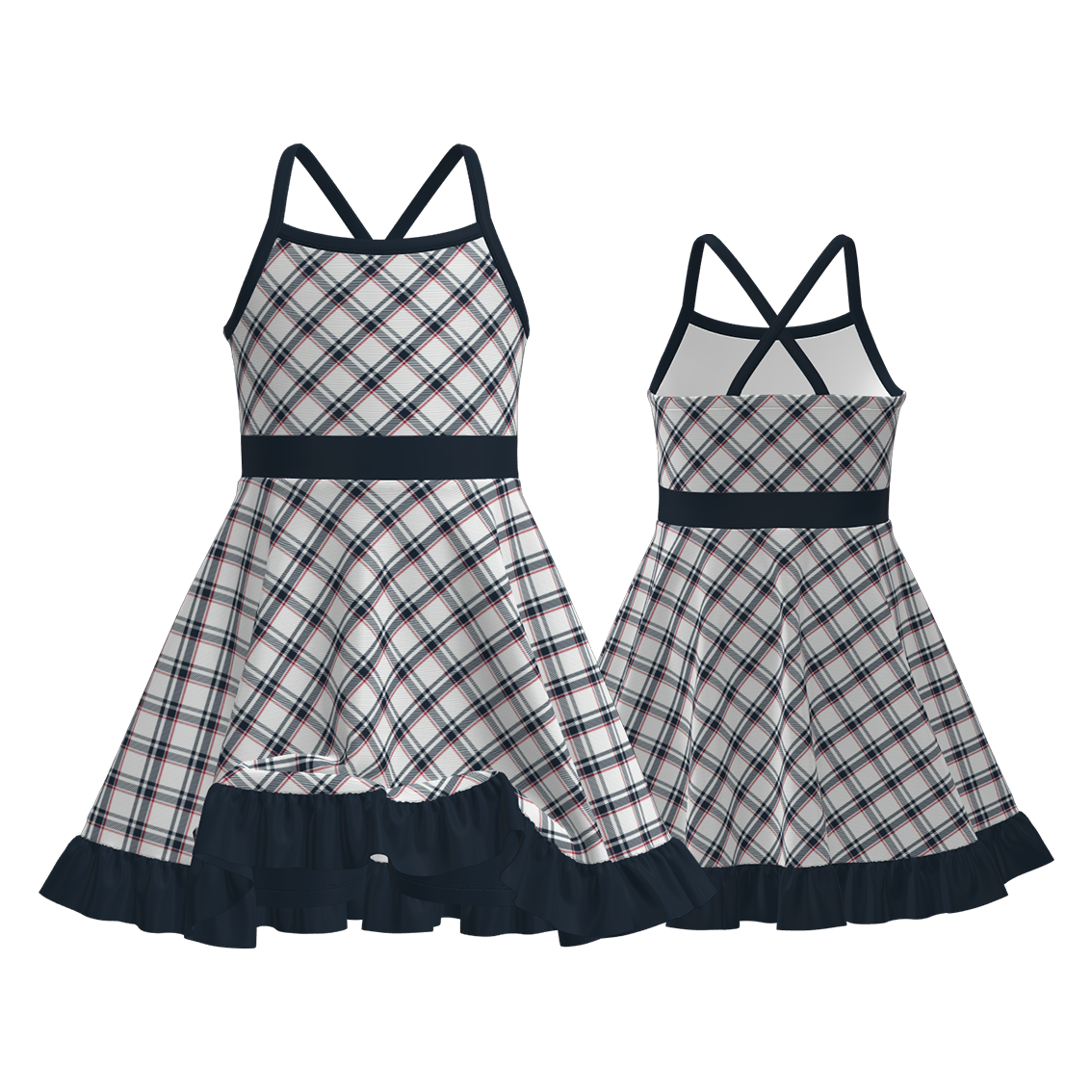 （Pre Order）Girls Spring&Summer Plaid Print Skort Dress