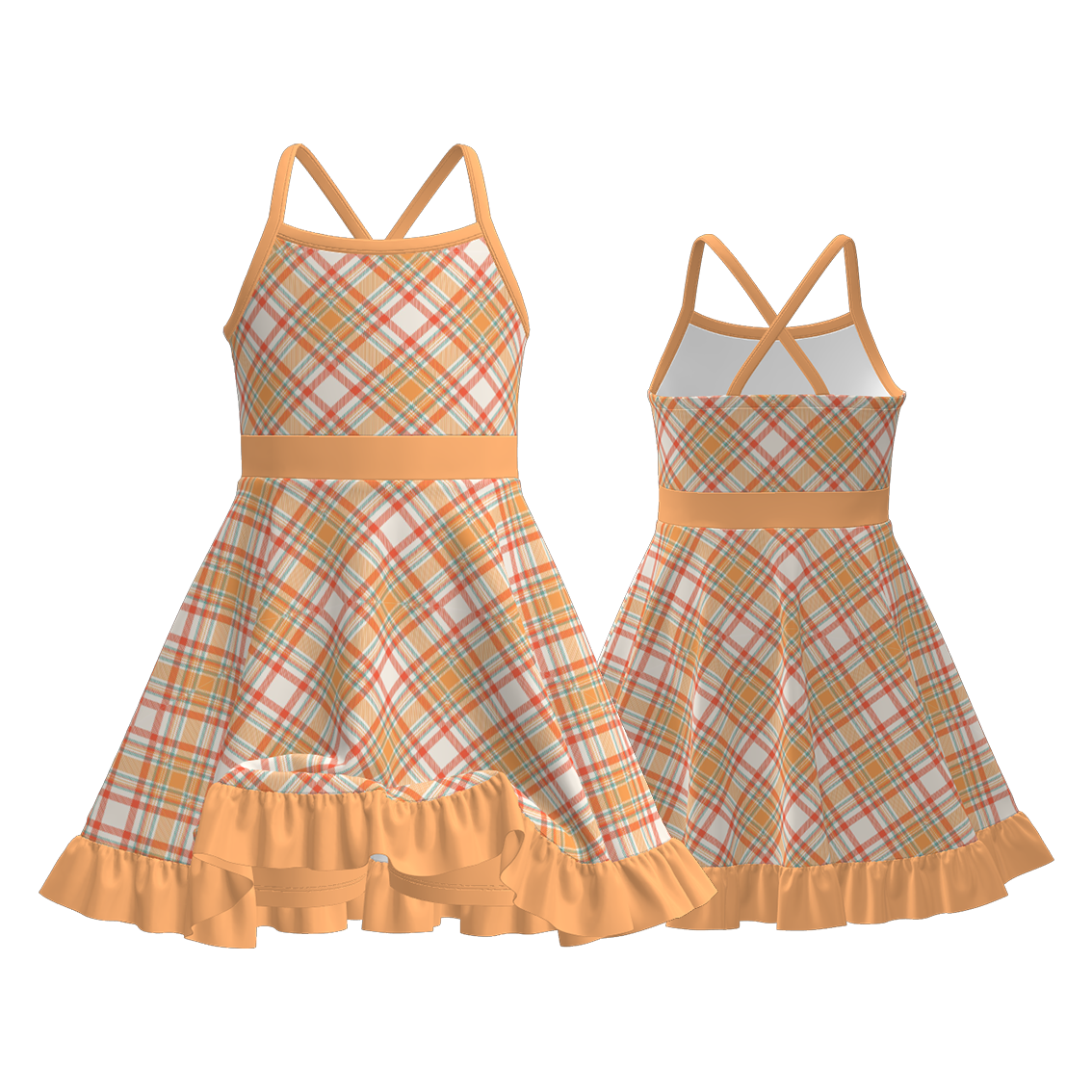 （Pre Order）Girls Spring&Summer Plaid Print Skort Dress