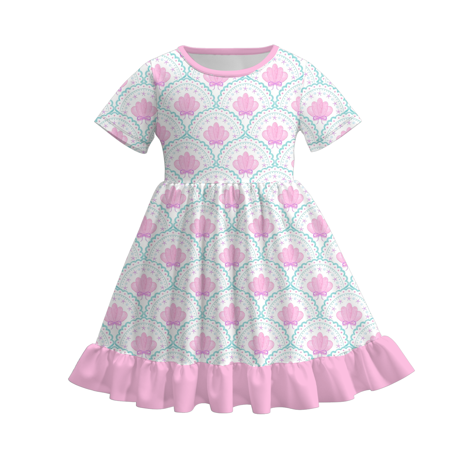 （Pre Order）Girls Spring&Summer Seashell Print Dress&Skorts Set