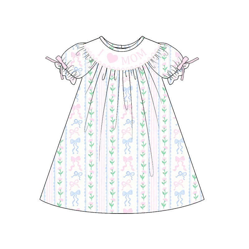 （Pre Order）Siblings Spring&Summer I♥MOM Embroidery Smocked Dress,Set&Romper