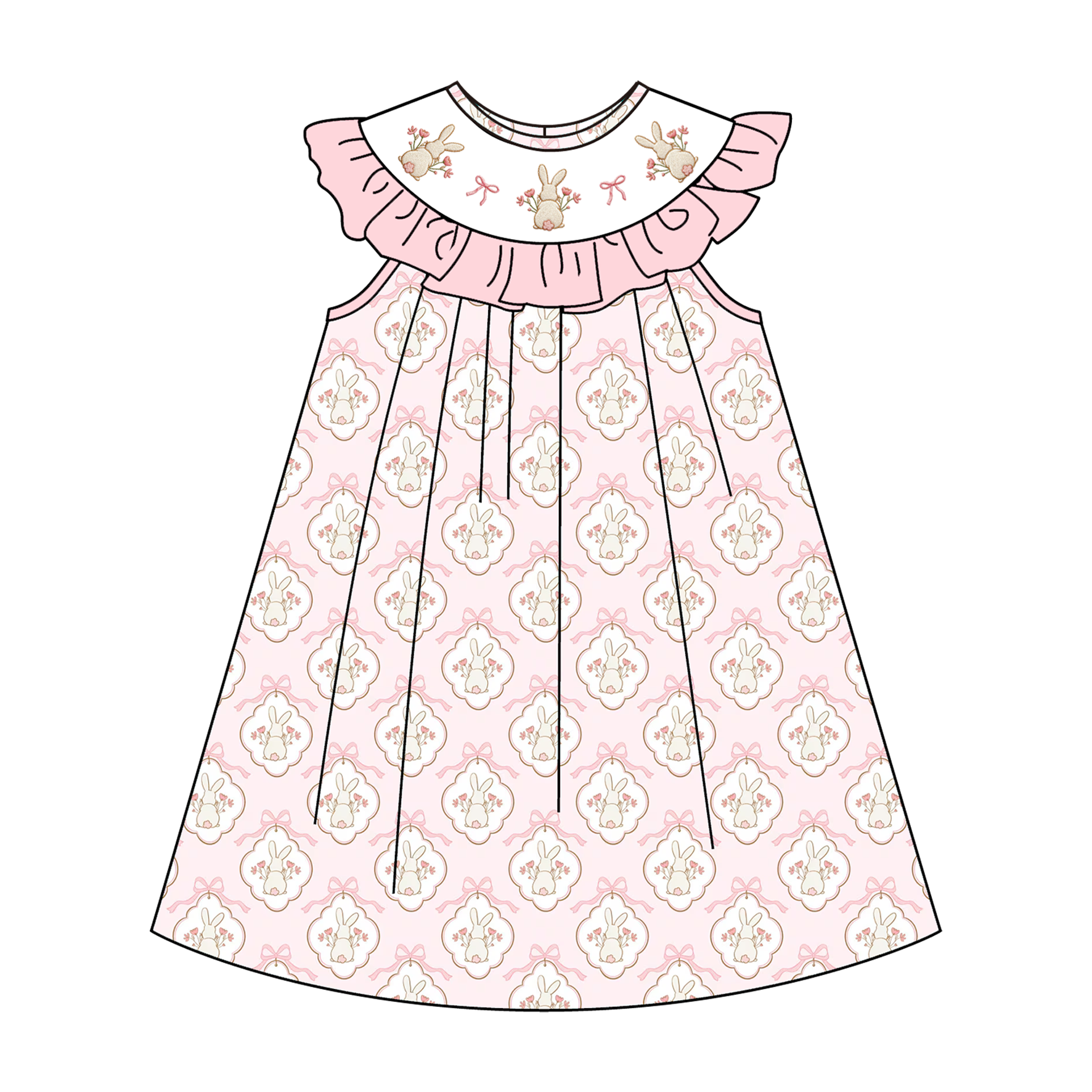 （Pre Order）Sisters Easter Bunny Embroidery Smocked Dress&Romper