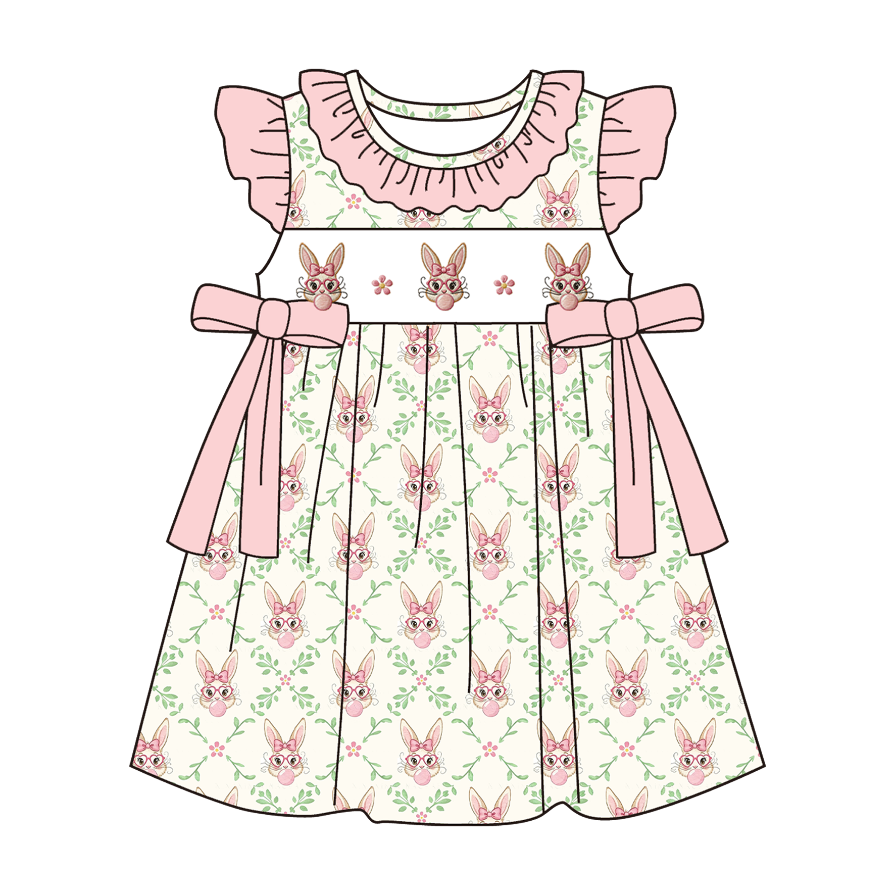 （Pre Order）Sisters Easter Bunny Embroidery Smocked Dress&Romper