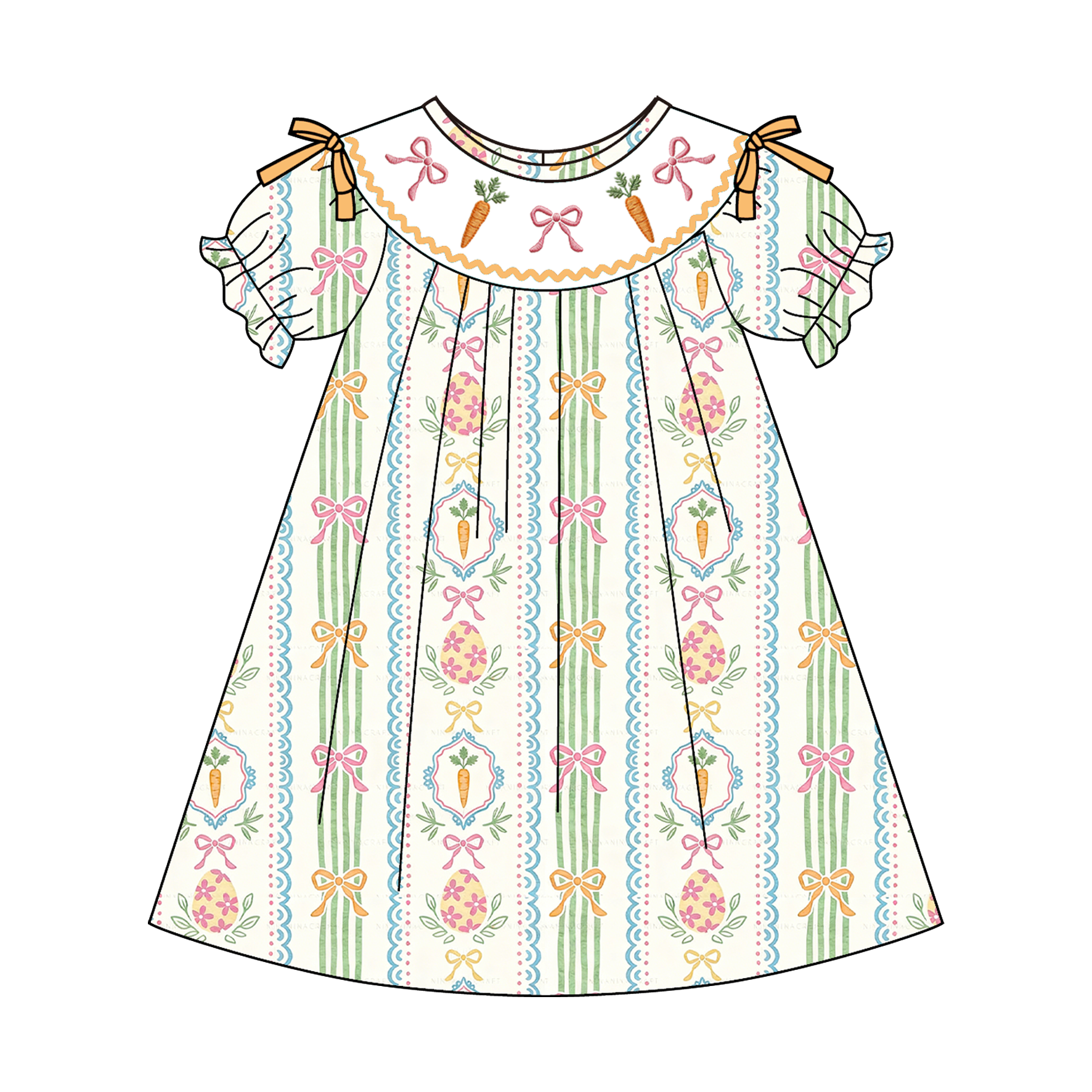 （Pre Order）Siblings Easter Carrot Embroidery Smocked Dress,Set&Romper
