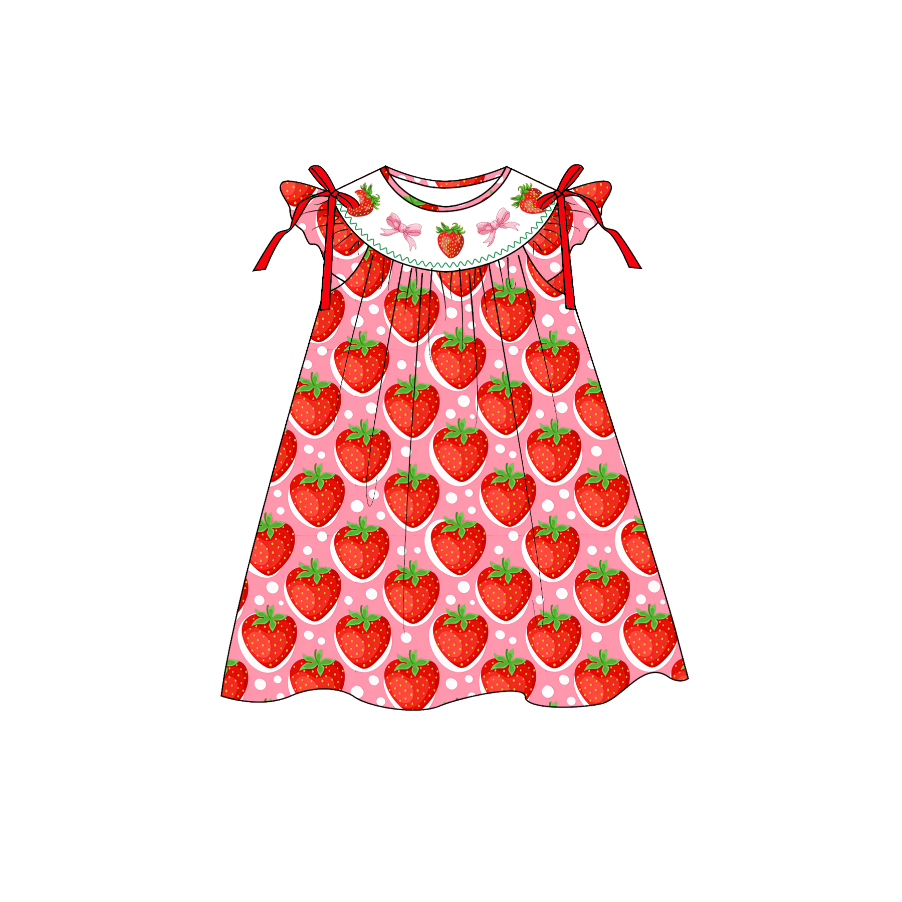 （Pre Order）Sisters Spring&Summer Strawberry Embroidery Smocked Dress&Romper