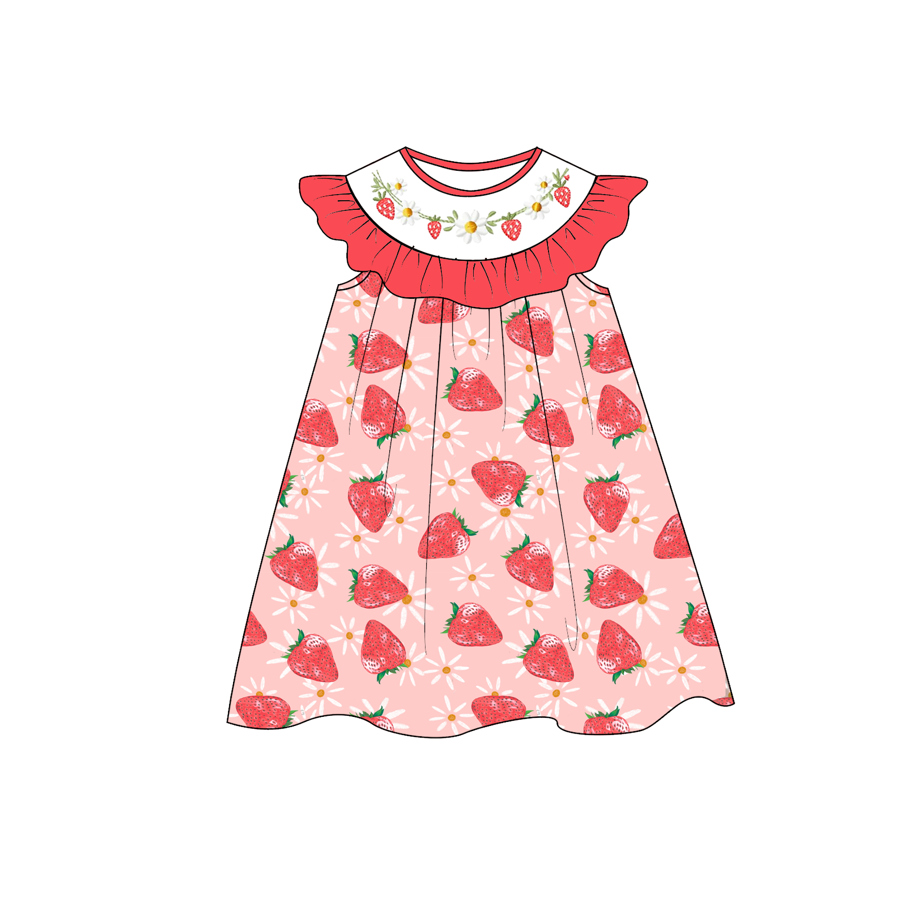 （Pre Order）Sisters Spring&Summer Strawberry Embroidery Smocked Dress&Romper