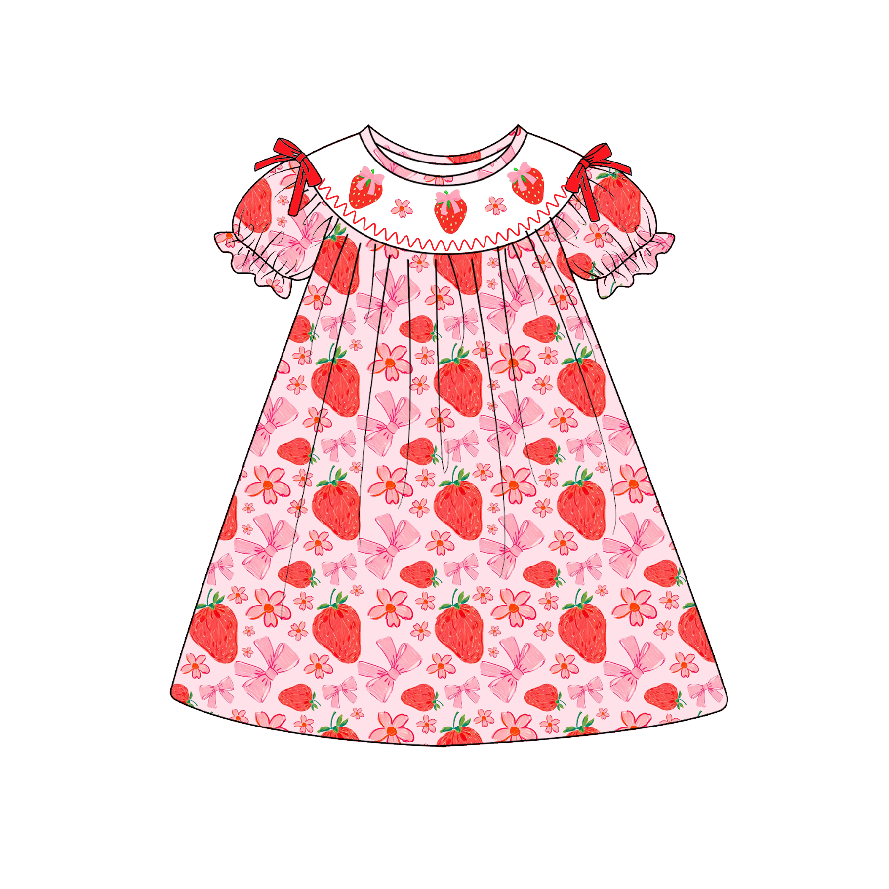 （Pre Order）Sisters Spring&Summer Strawberry Embroidery Smocked Dress&Romper