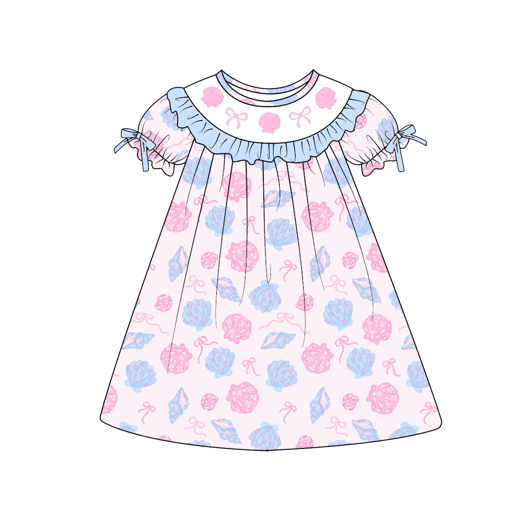 （Pre Order）Siblings Summer Seaside Embroidery Smocked Dress,Set&Romper