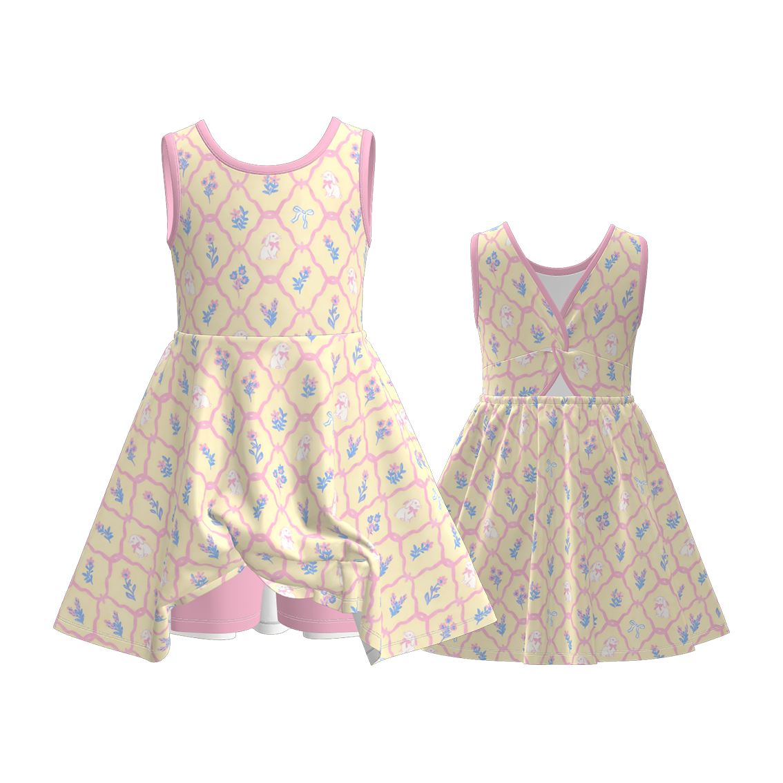 （Pre Order）Girls Easter Bunny Print Skort Dress