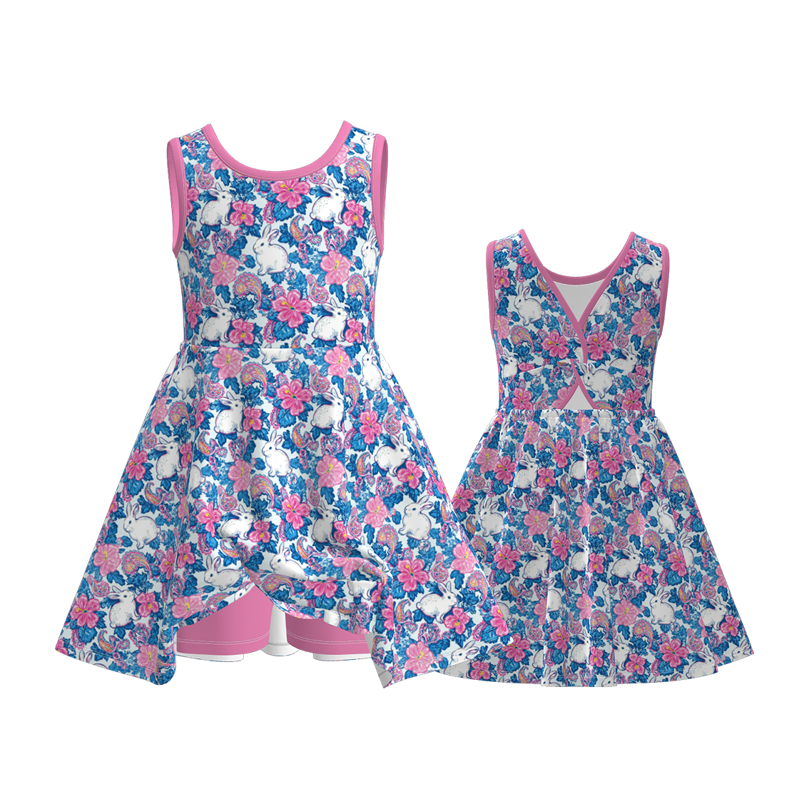 （Pre Order）Girls Easter Bunny Print Skort Dress