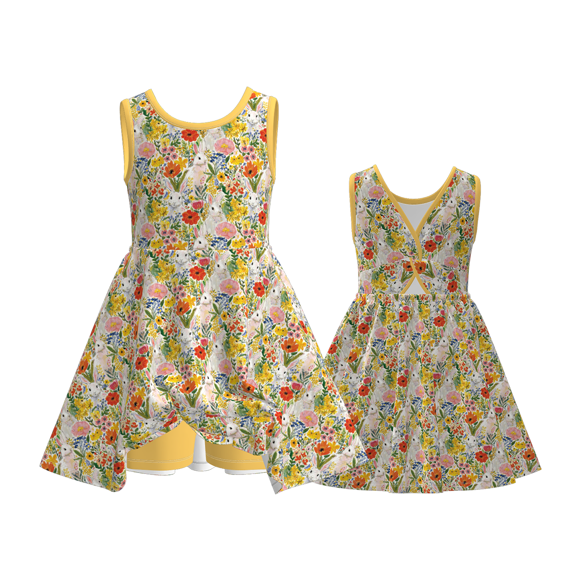 （Pre Order）Girls Easter Bunny Print Skort Dress