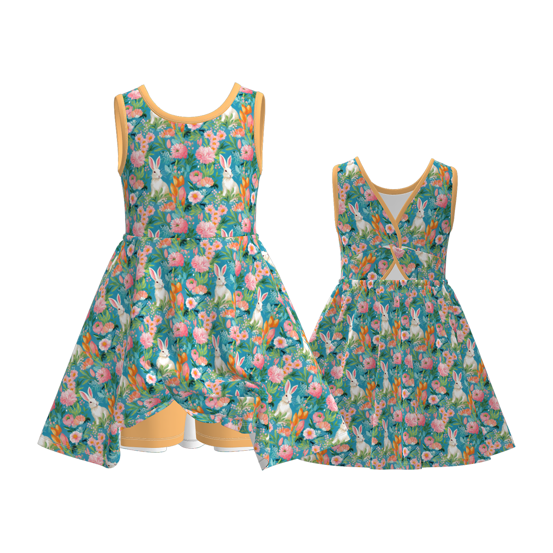 （Pre Order）Girls Easter Bunny Print Skort Dress