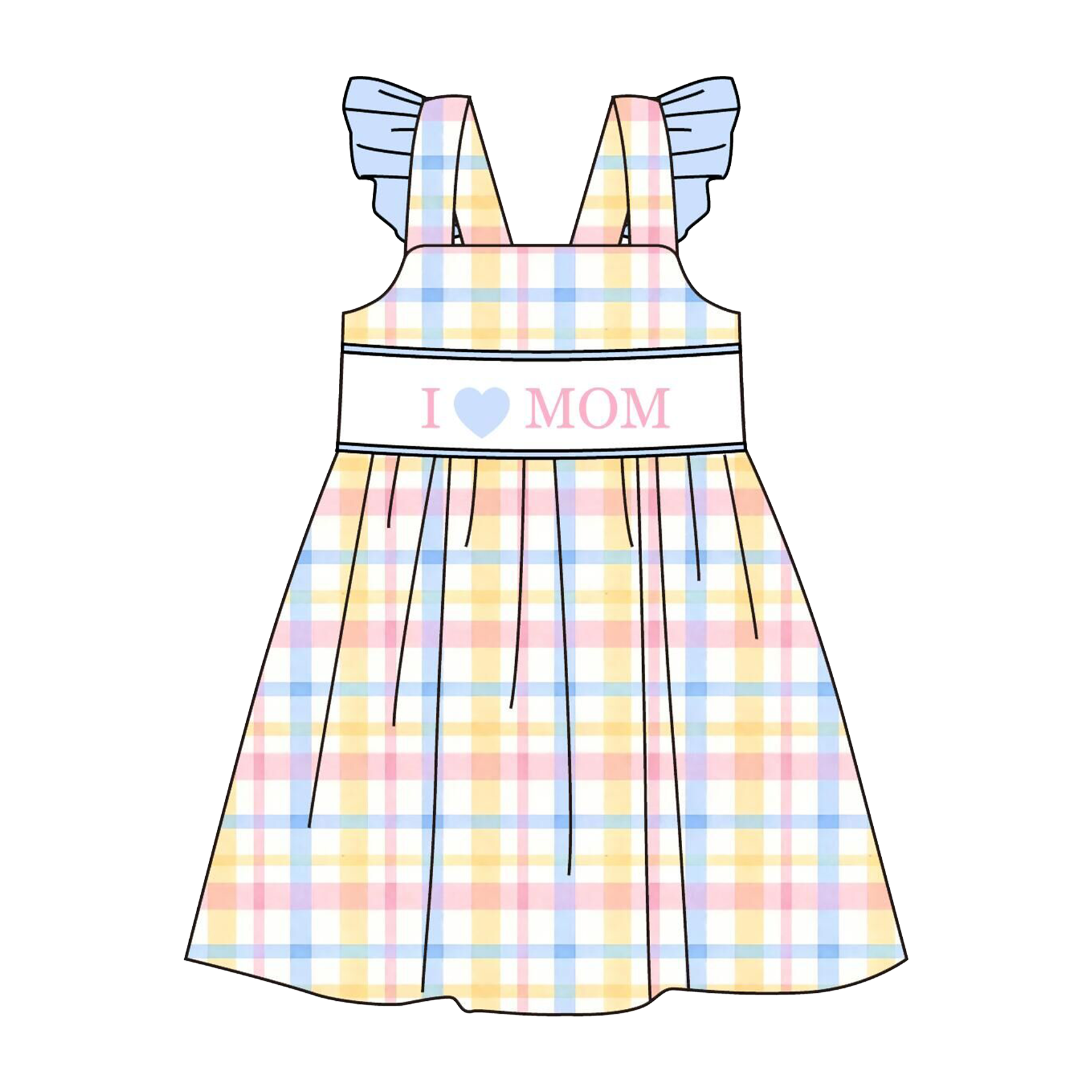 （Pre Order）Siblings Spring&Summer "I♥MOM" Embroidery Smocked Dress,Set&Romper