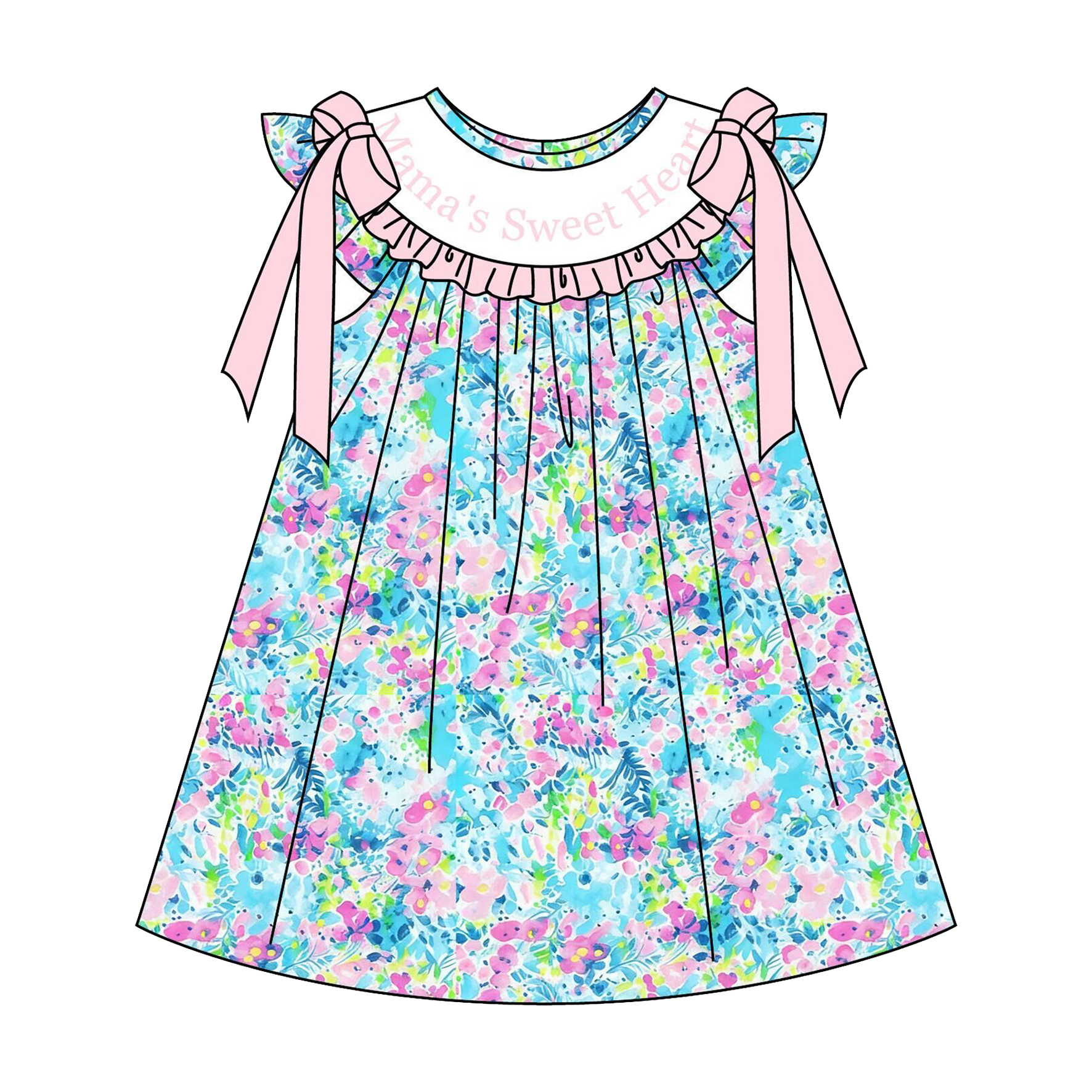 （Pre Order）Sisters“Mama's Sweat Heart”Embroidery Smocked Dress,Shorts Set&Romper