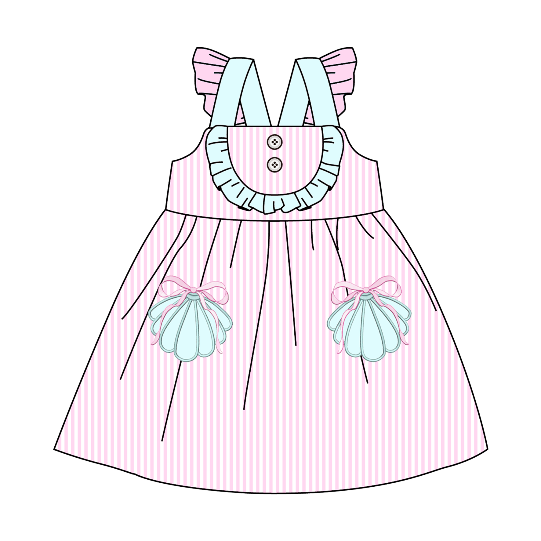 （Pre Order）Sisters Summer Seashell Applique Dress,Set&Romper