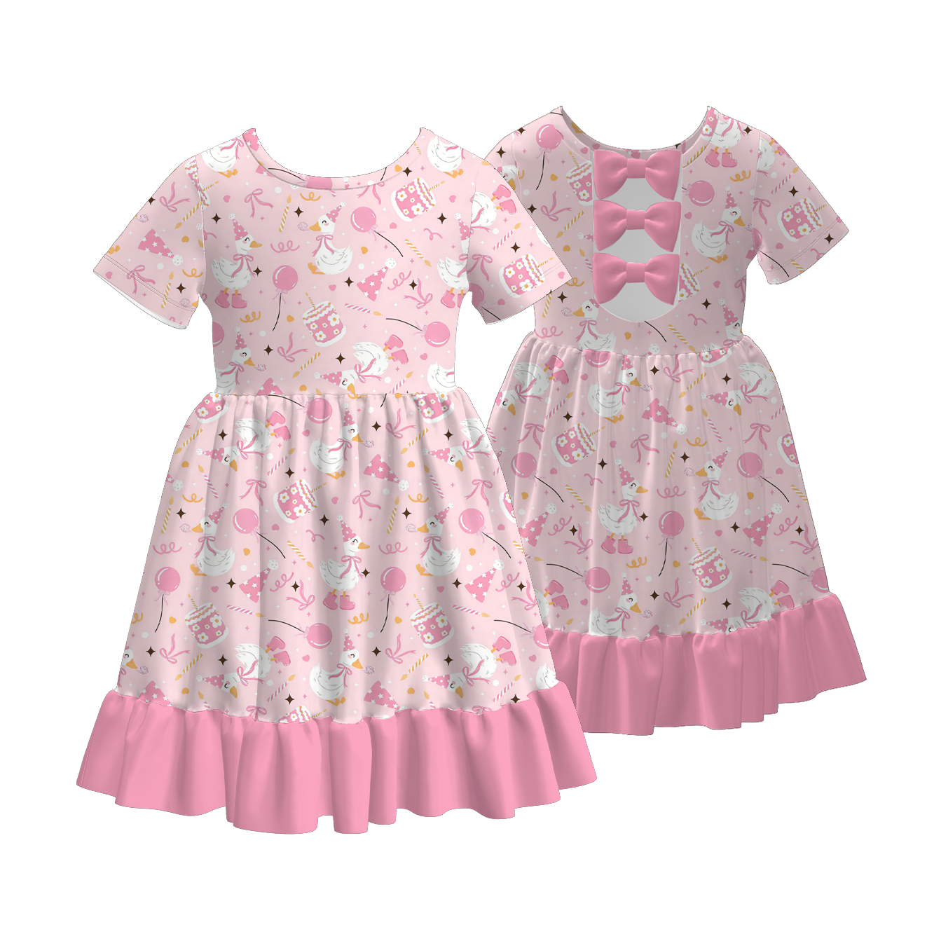 （Pre Order）Girls Spring&Summer Birthday Print Ruffle Dress with Pockets