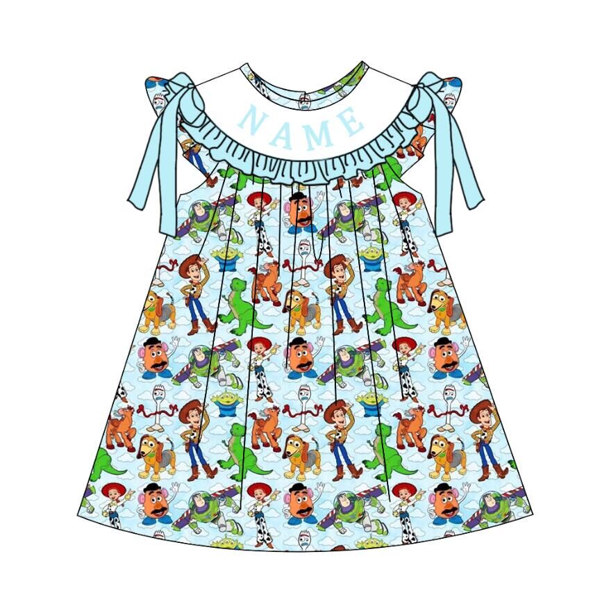 （Pre Order）Sisters Spring&Summer Cartoon Embroidery Smocked Dress,Set&Romper-Customized name