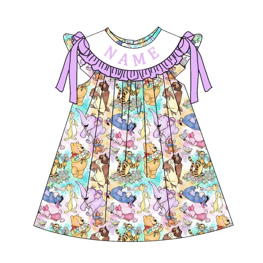 （Pre Order）Sisters Spring&Summer Cartoon Embroidery Smocked Dress,Set&Romper-Customized name