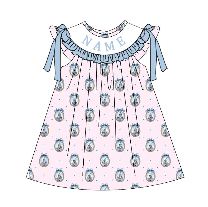 （Pre Order）Sisters Spring&Summer Castle Embroidery Smocked Dress,Set&Romper-Customized name