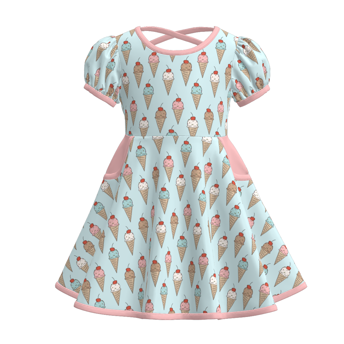 （Pre Order）Girls Spring&Summer Ice Cream Print Dress&Set