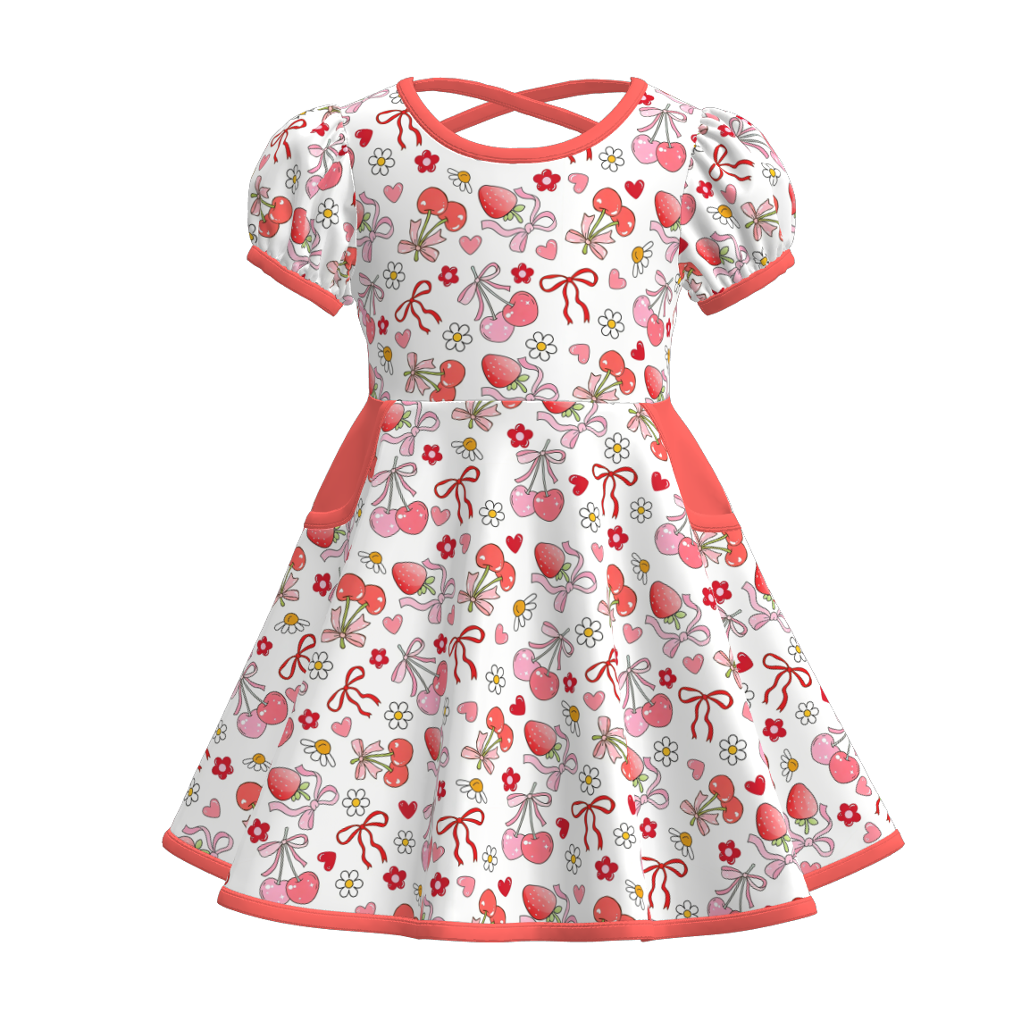 （Pre Order）Girls Spring&Summer Strawberry Print Dress&Set