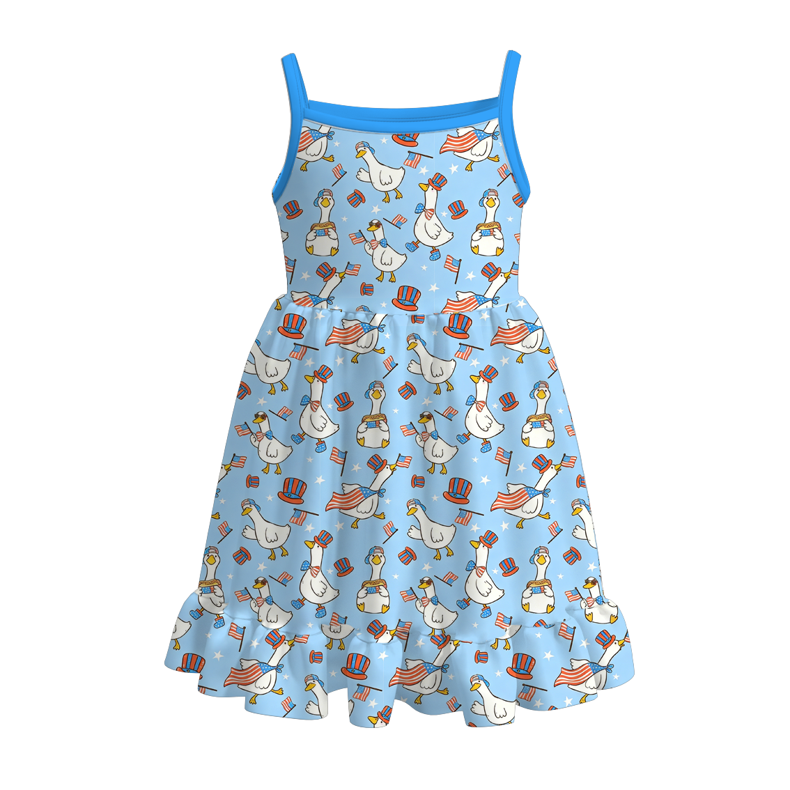 （Pre Order）Girls Patriotic Goose Print Dress,Set&Jumpsuit