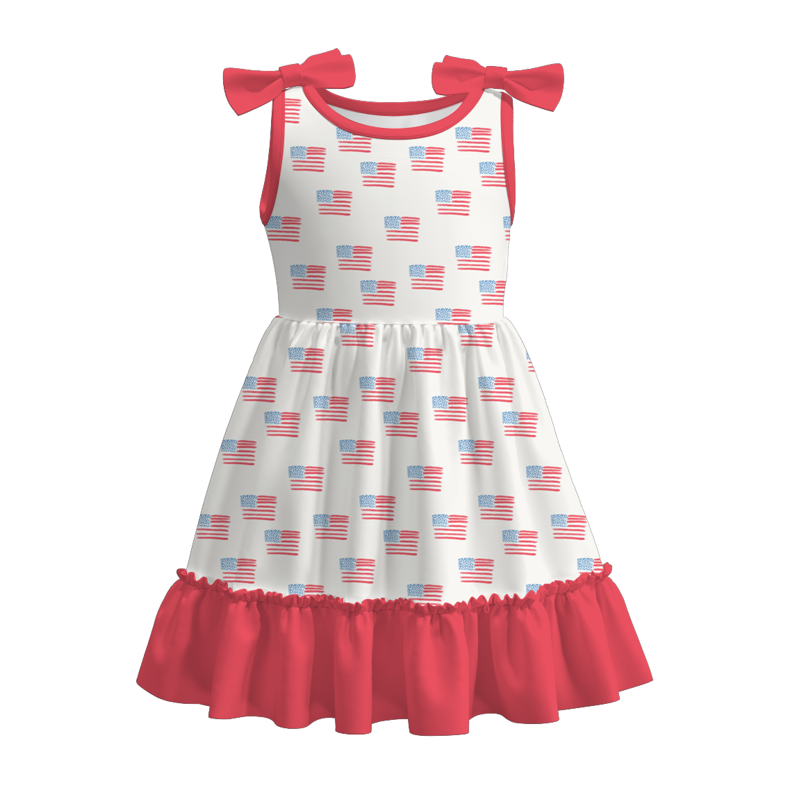 （Pre Order）Girls Patriotic Bow Print Dress