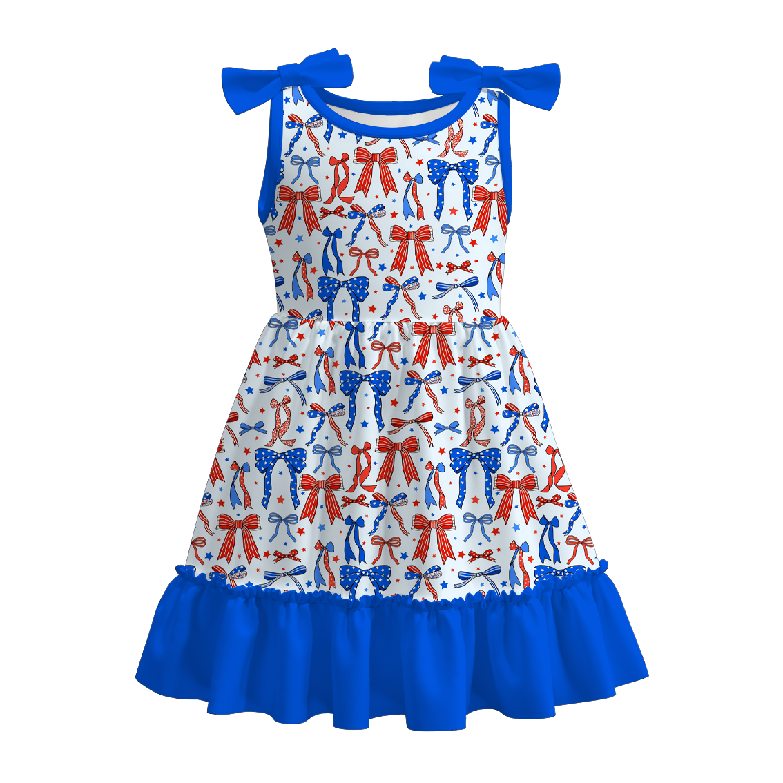 （Pre Order）Girls Patriotic Bow Print Dress
