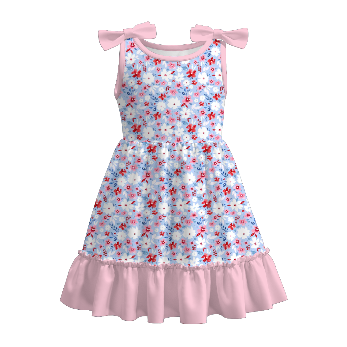 （Pre Order）Girls Patriotic Bow Print Dress