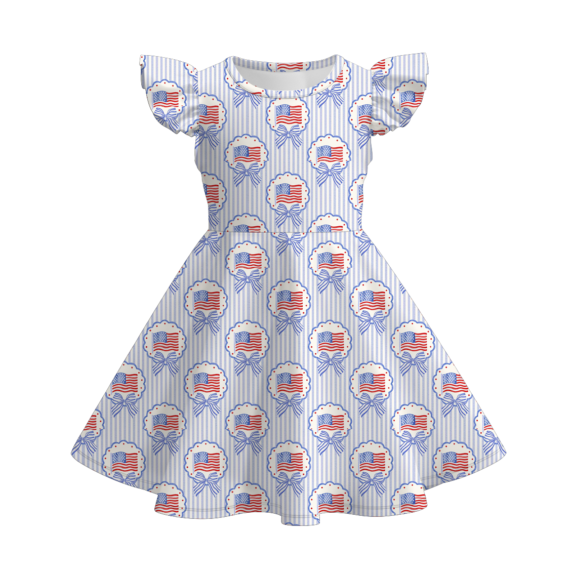 （Pre Order）Girls Patriotic Bow Print Dress