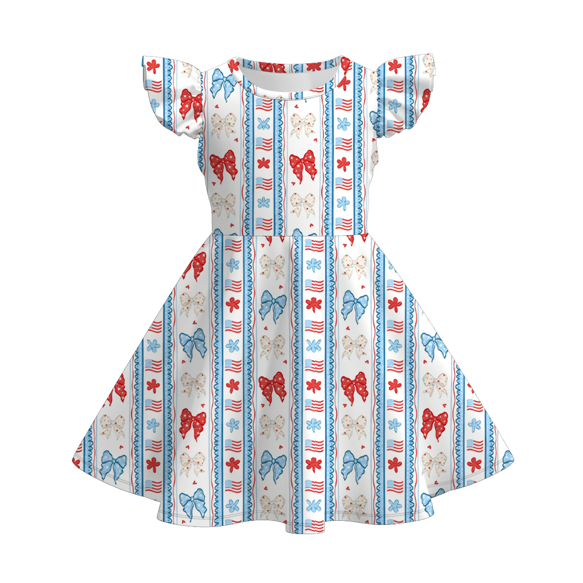 （Pre Order）Girls Patriotic Bow Print Dress
